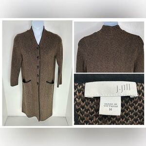 J. Jill Haley Tweed Sweater Coat Size Medium Long Cardigan Duster Topper Pockets